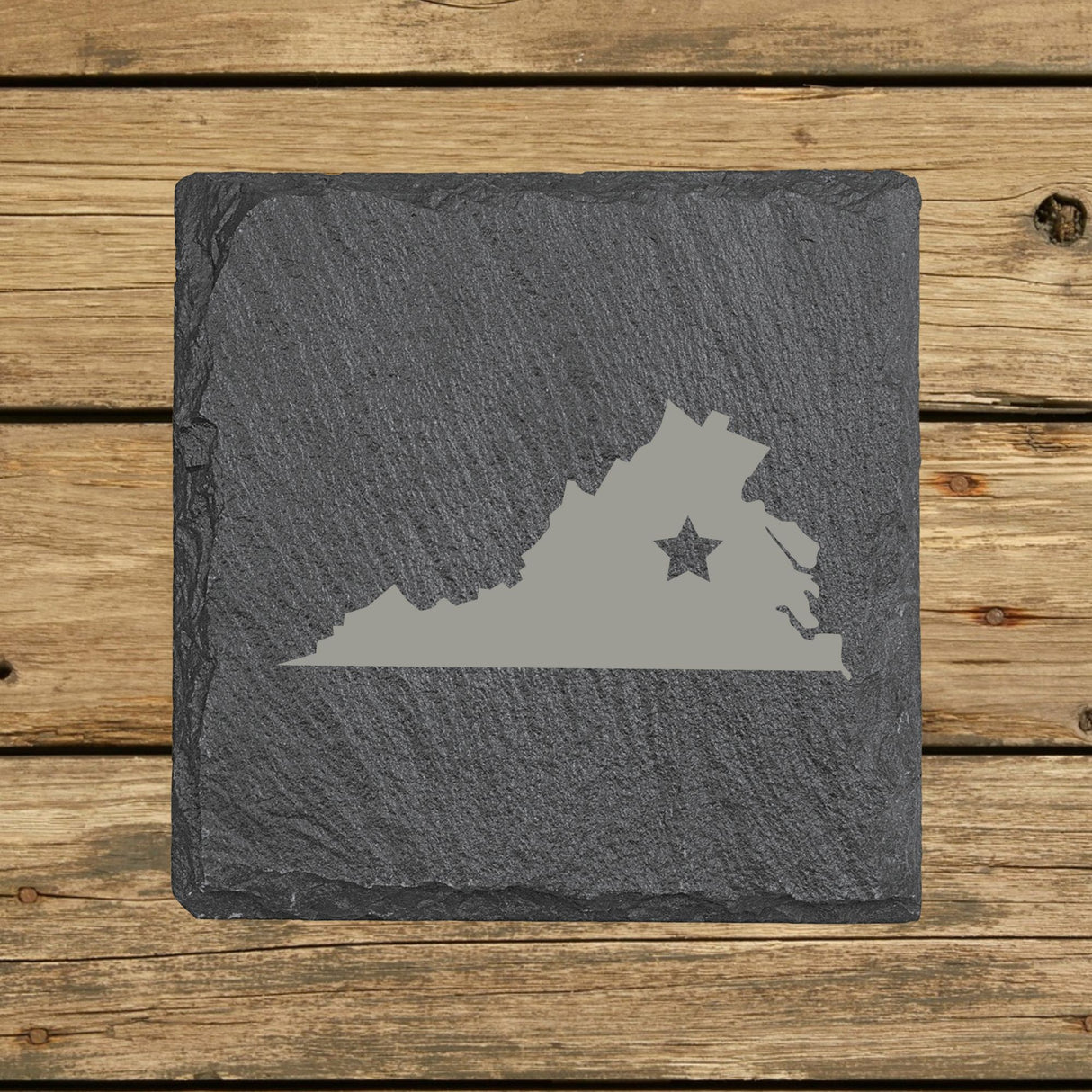 Virginia Slate Coaster Set – Engraved Natural Stone (Set of 4)