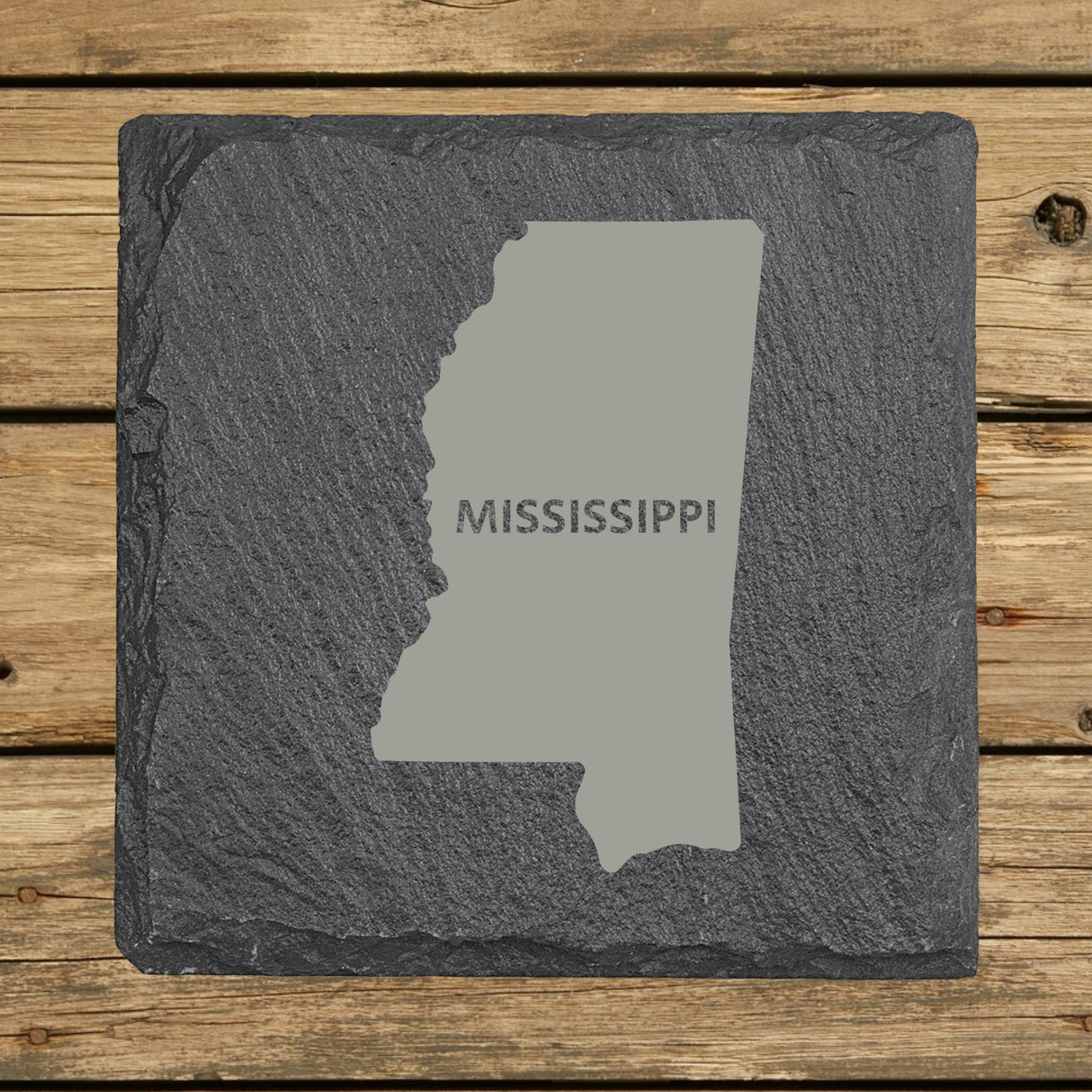 Mississippi Slate Coaster Set – Engraved Natural Stone (Set of 4)