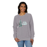 Raglan Crewneck Sweatshirt Christmas Tree Hugger Flounder the Purrmaid Design