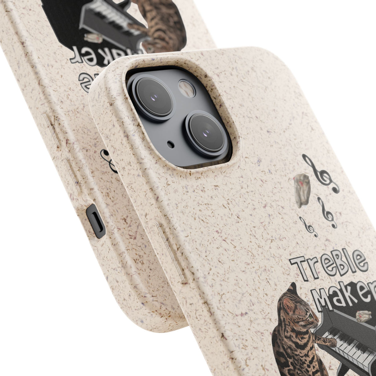 Phone case - Treble Maker Hand Drawn Design by Flounder's Mom, Nina Featuring Flounder the Purrmaid Playing Piano for Mouse Toy
