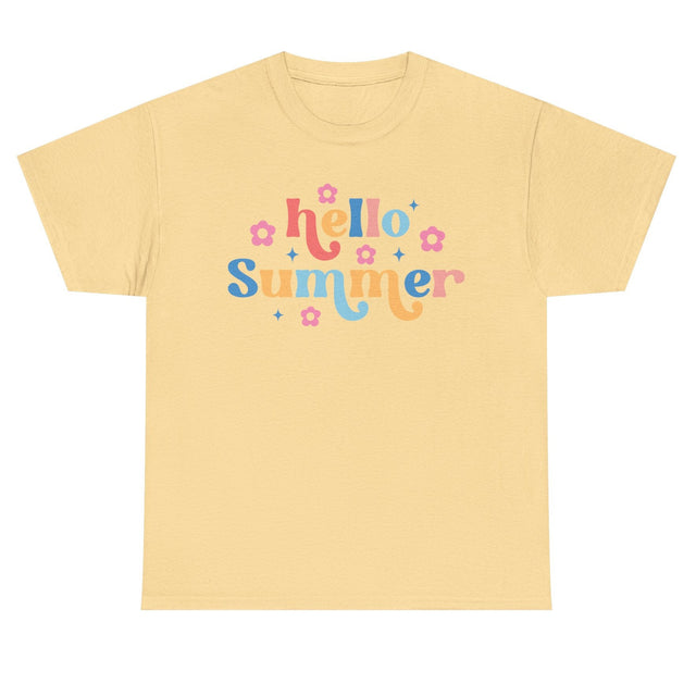 Rainbow Hello Summer cotton tee in yellow haze