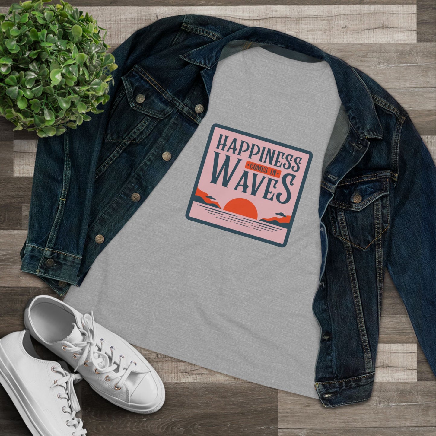 Wave Tee - Happiness Comes in Waves Women's Cotton Tee