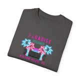Garment-Dyed T-shirt: Retro Palm Tree Lights 'Paradise Dreamer - Hilton Head
