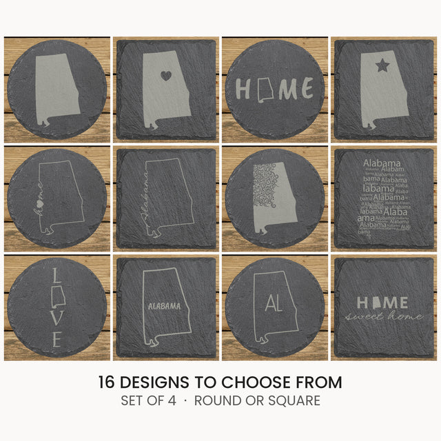 Alabama slate coaster set, laser engraved natural stone