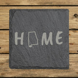 Alabama square slate coaster engraved with HOME using the state outline as the letter O