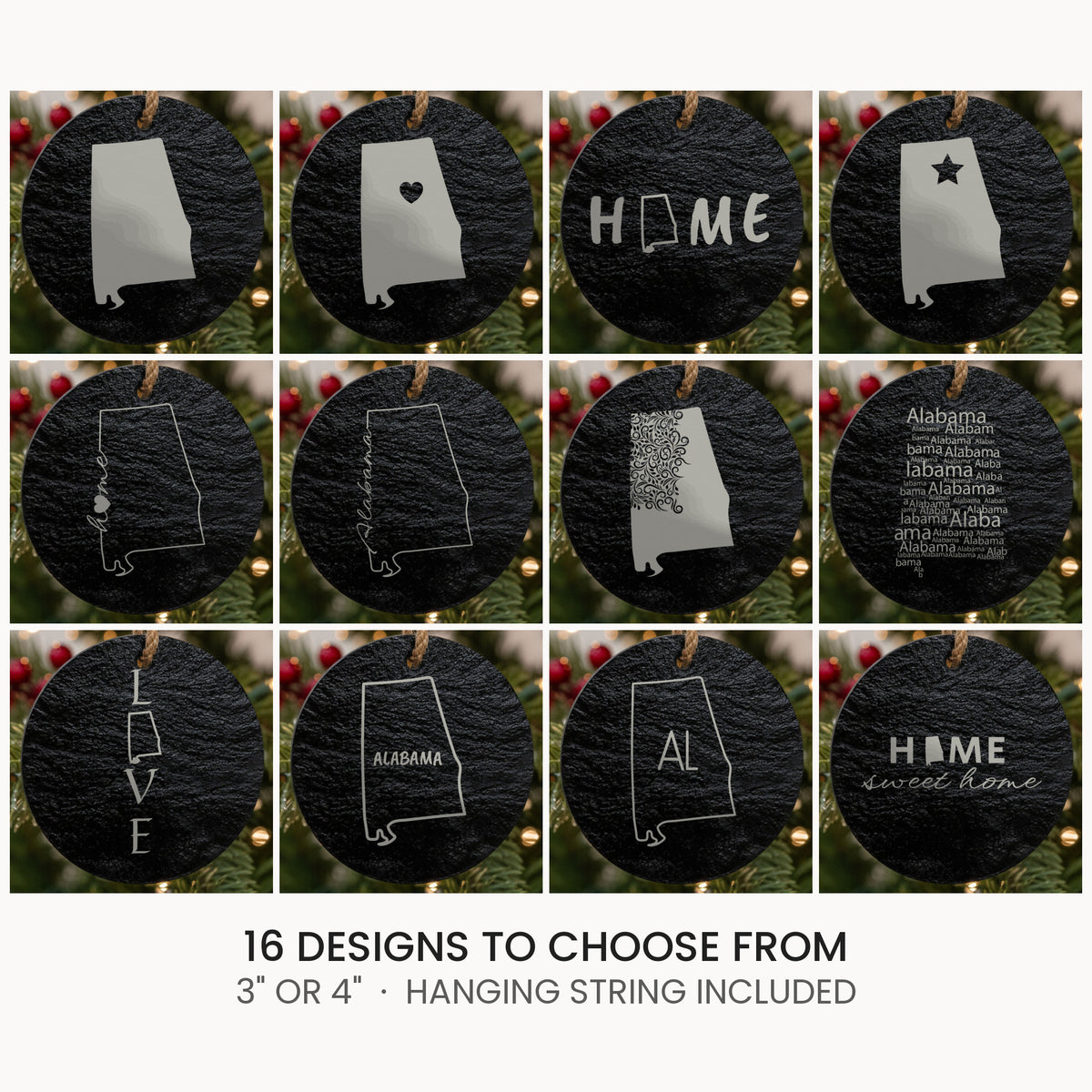 Alabama slate Christmas ornament, laser engraved natural stone
