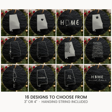 Alabama slate Christmas ornament, laser engraved natural stone