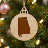 Alabama round wood Christmas ornament with the full state shape engraved