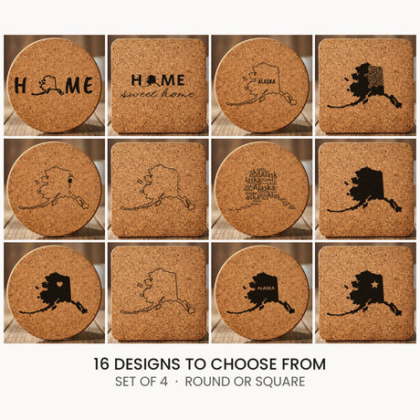 Alaska cork coaster set, laser engraved natural cork