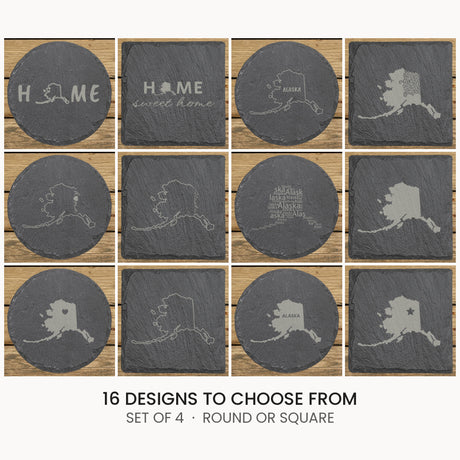 Alaska slate coaster set, laser engraved natural stone