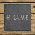 Alaska square slate coaster engraved with HOME using the state outline as the letter O