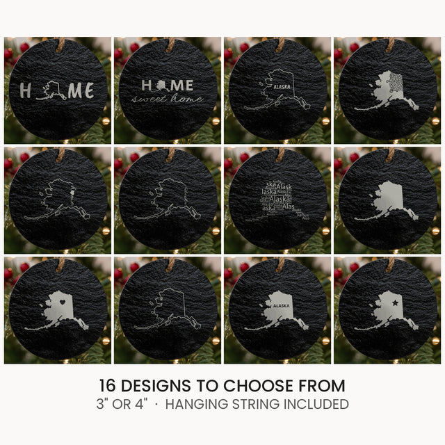 Alaska slate Christmas ornament, laser engraved natural stone
