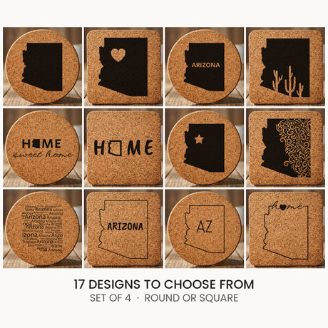 Arizona cork coaster set, laser engraved natural cork