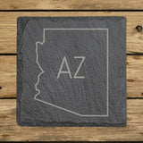 Arizona square slate coaster engraved with the state outline and AZ initials