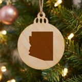 Arizona round wood Christmas ornament with the full state shape engraved