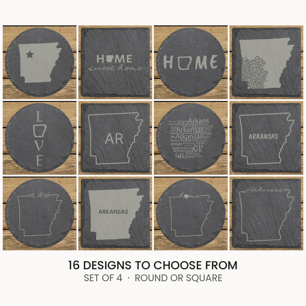 Arkansas slate coaster set, laser engraved natural stone