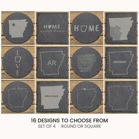 Arkansas slate coaster set, laser engraved natural stone