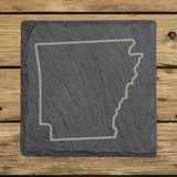 Arkansas square slate coaster engraved with a clean state outline