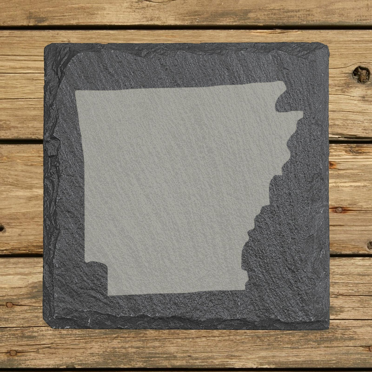 Arkansas square slate coaster with the full state shape engraved