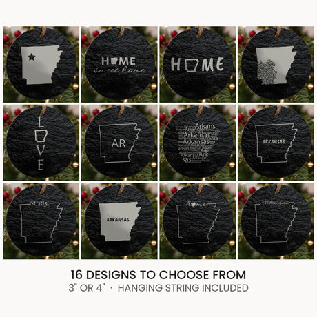 Arkansas slate Christmas ornament, laser engraved natural stone