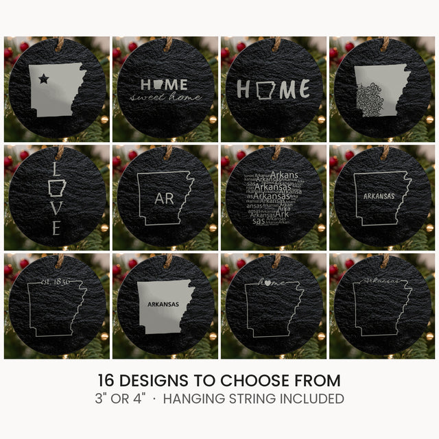 Arkansas slate Christmas ornament, laser engraved natural stone