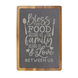 Bless the Food Before Us Engraved Acacia Wood & Slate Cutting Board