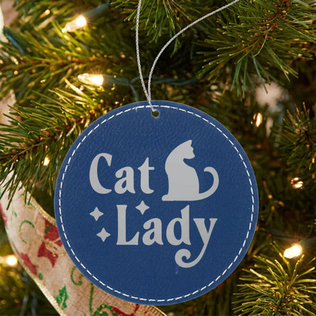 "Cat Lady" Leatherette Christmas Ornament, Laser Engraved