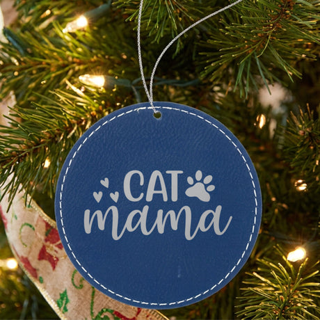 "Cat Mama" Leatherette Christmas Ornament, Laser Engraved