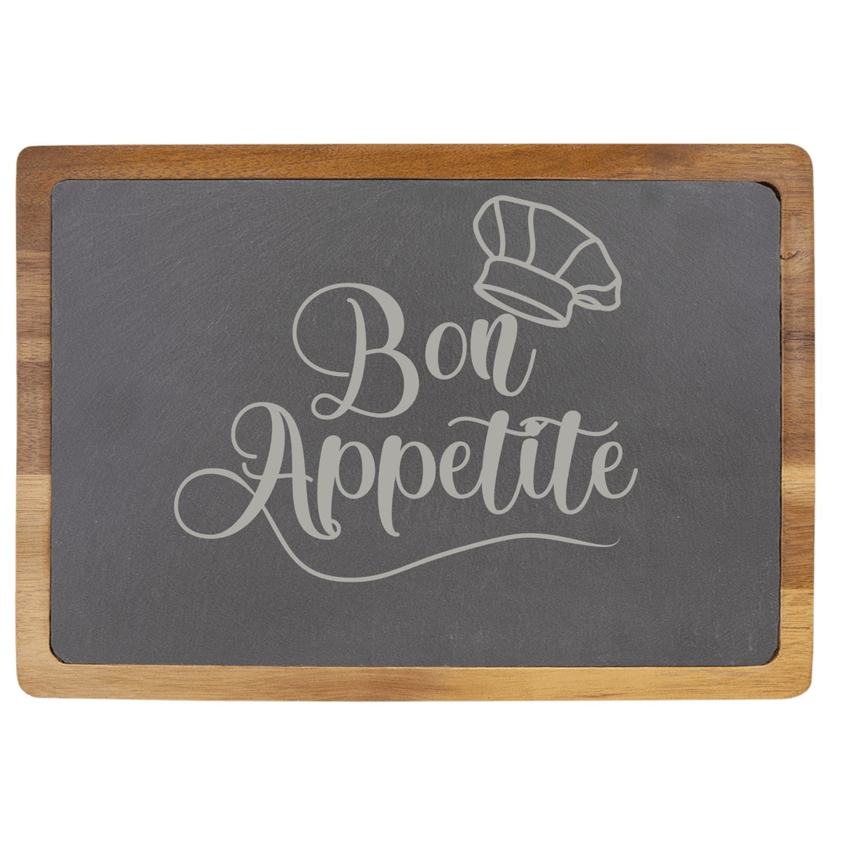 Acacia Wood & Slate Cutting Board - "Bon Appétite" Laser Engraving