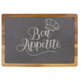 Acacia Wood & Slate Cutting Board - "Bon Appétite" Laser Engraving