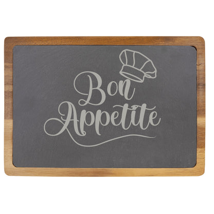 Acacia Wood & Slate Cutting Board - "Bon Appétite" Laser Engraving