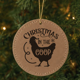 Brown leatherette Christmas ornament engraved with Christmas in the Coop