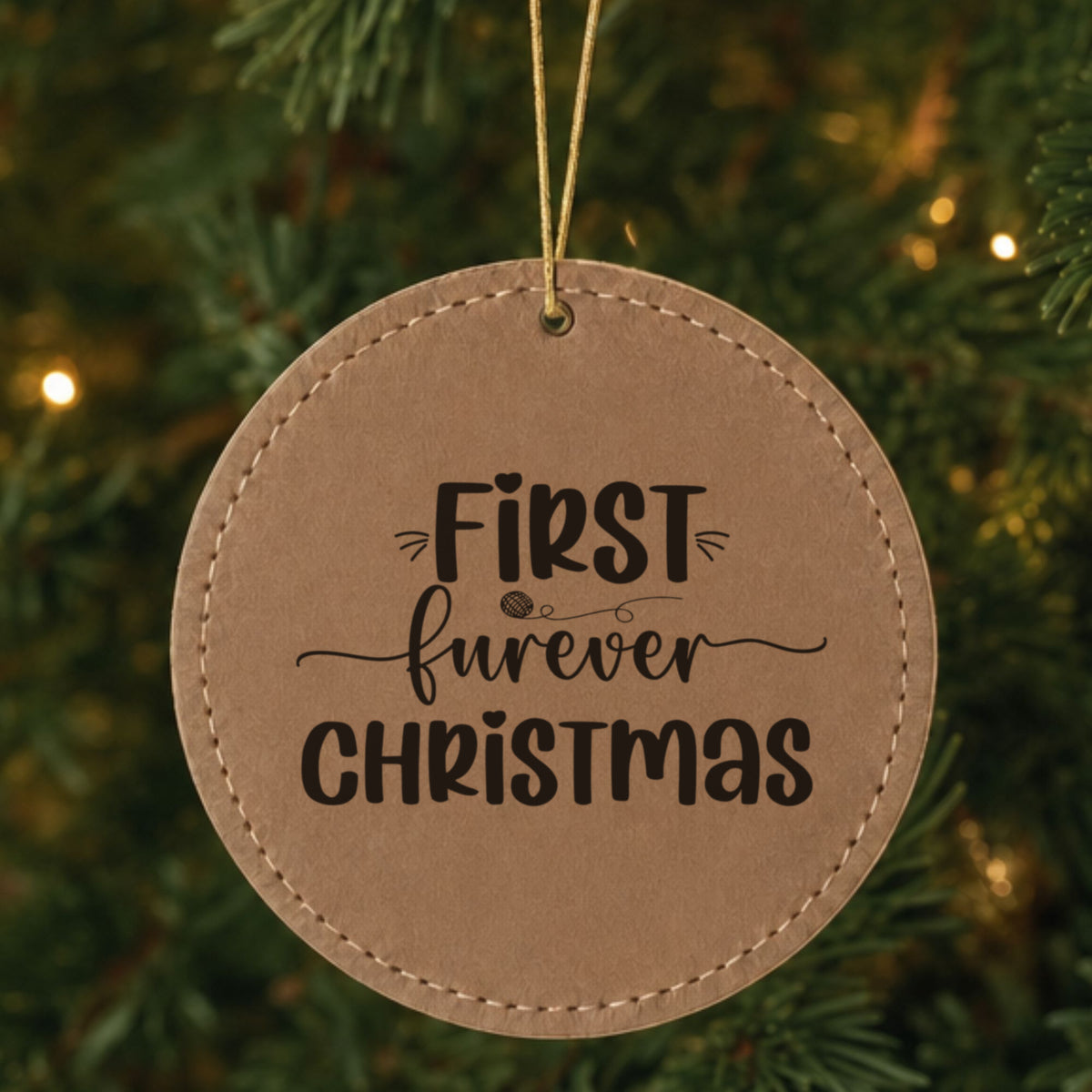 Brown First Furever Christmas leatherette ornament with your pet's name