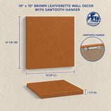Size guide: brown leatherette wall decor, 10 1/8" x 10 1/8" and 1 1/2" thick, with a sawtooth hanger on the back