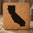 California square cork coaster with the full state shape engraved