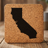 California square cork coaster with the full state shape engraved