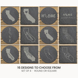 California slate coaster set, laser engraved natural stone