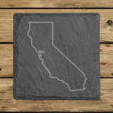 California square slate coaster engraved with a clean state outline