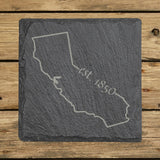 California square slate coaster engraved with the state outline and est. 1850