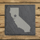 California square slate coaster engraved with the state shape and a star