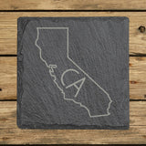 California square slate coaster engraved with the state outline and CA initials