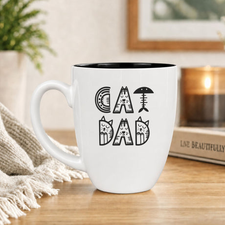 16 oz white ceramic coffee mug with "Cat Dad (Illustrated)"