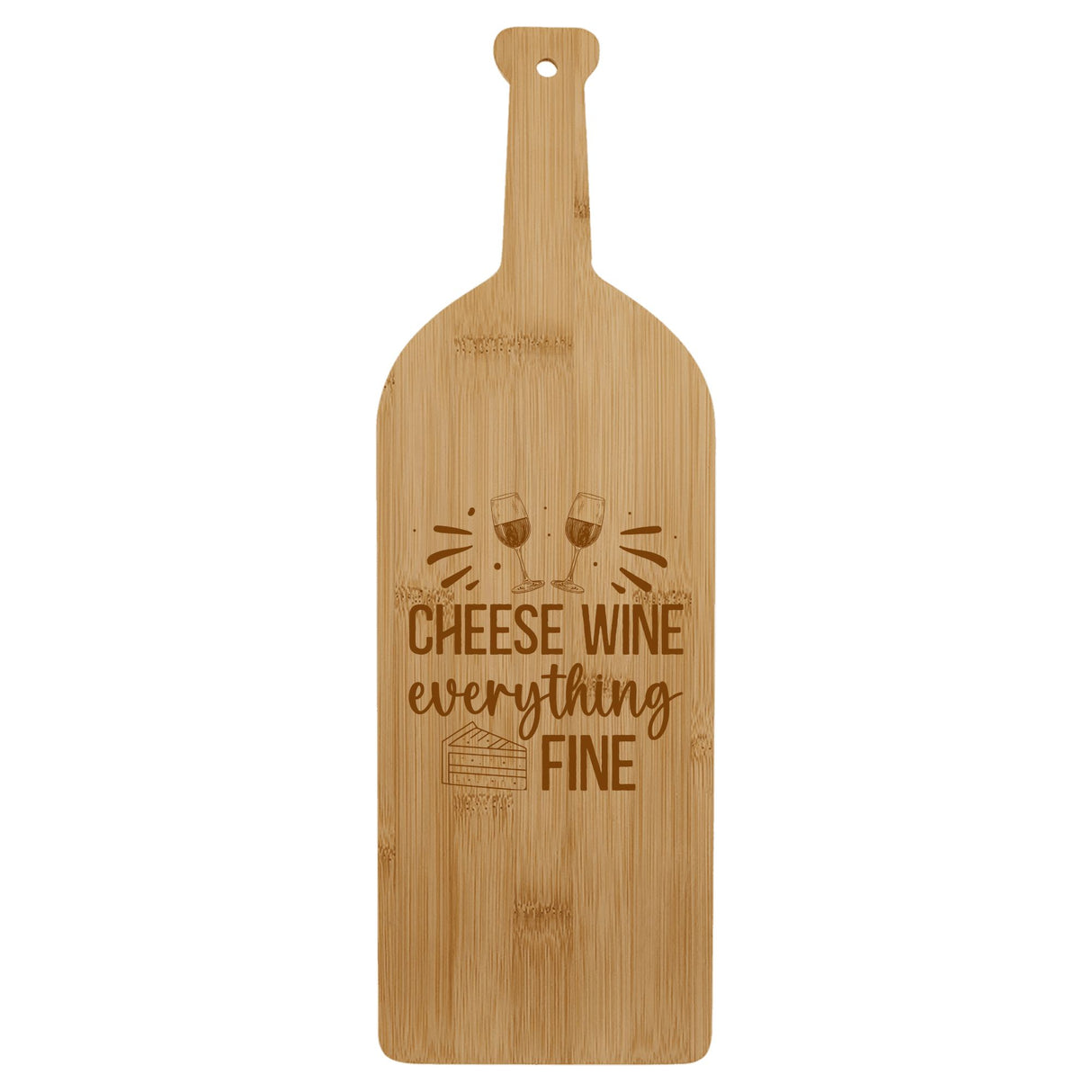 Bamboo Wine Bottle-Shaped Cutting Board – "Cheese, Wine, Everything Fine" Design