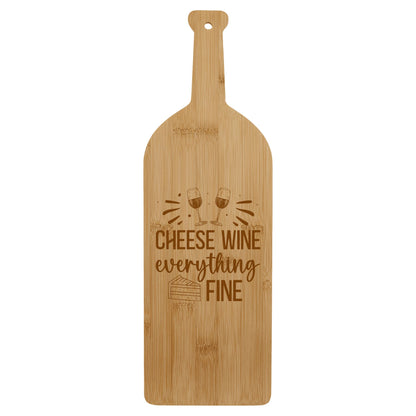 Bamboo Wine Bottle-Shaped Cutting Board – "Cheese, Wine, Everything Fine" Design