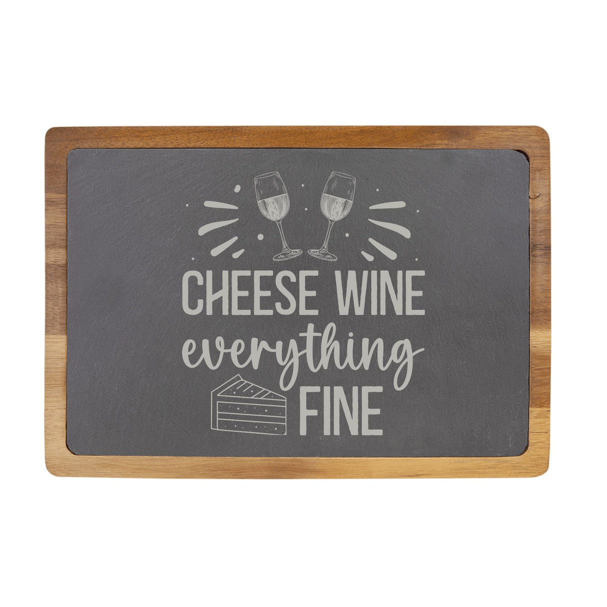 Cheese, Wine, Everything Fine Engraved Acacia Wood & Slate Cutting Board