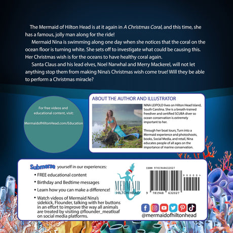 A Christmas Coral children's book back cover with summary and author info