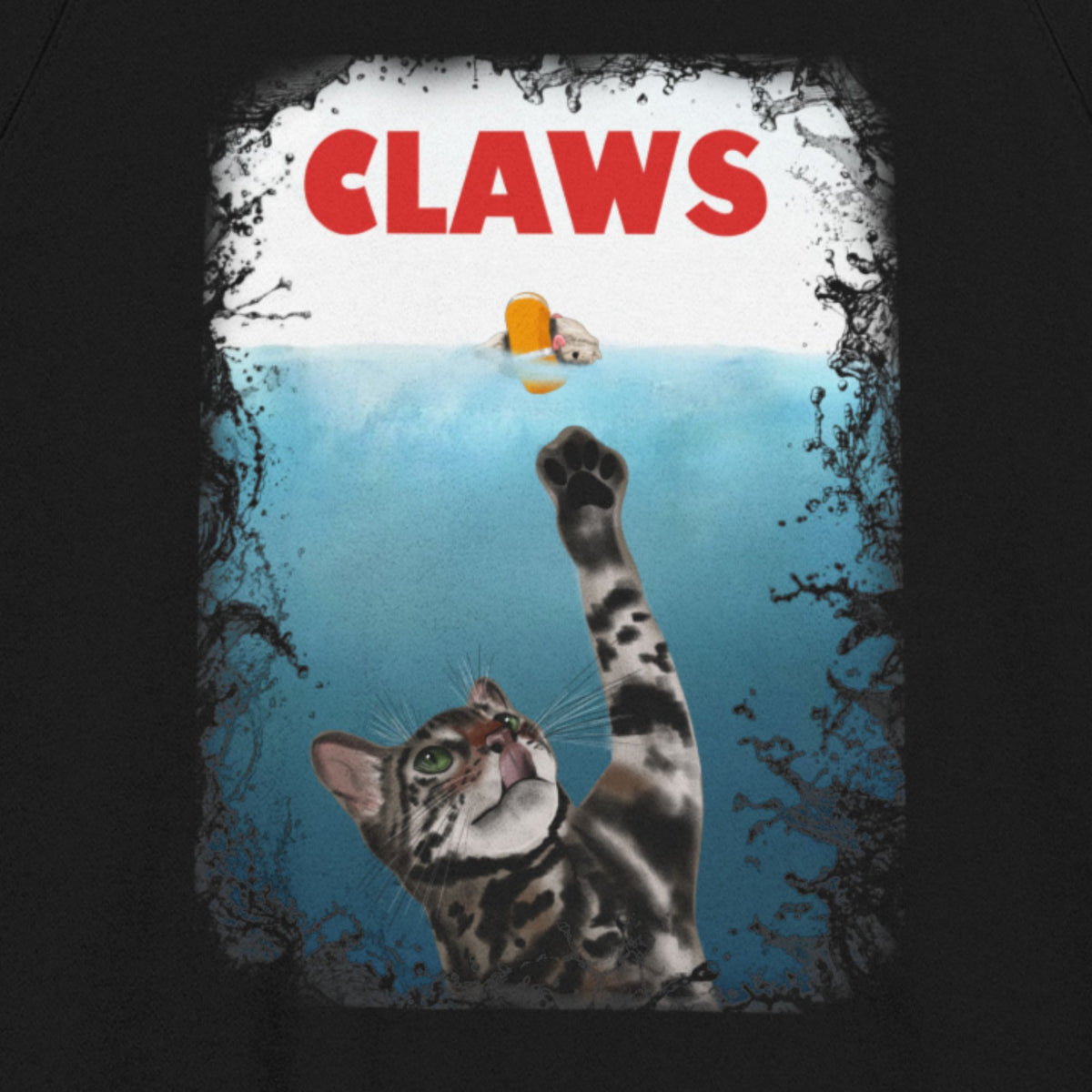 Close up of the design on the Purrmaid Flounder 'CLAWS' Raglan Crewneck (1 of 5)