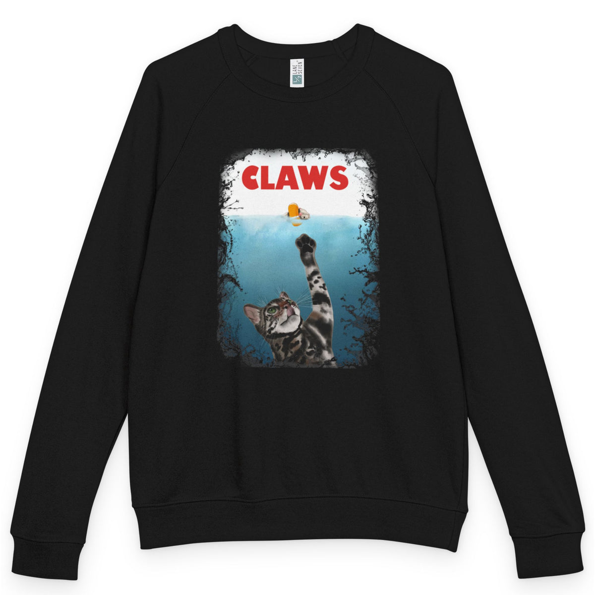 Purrmaid Flounder 'CLAWS' Raglan Crewneck, shown in Black
