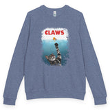 Purrmaid Flounder 'CLAWS' Raglan Crewneck, shown in Heather Denim