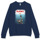 Purrmaid Flounder 'CLAWS' Raglan Crewneck, shown in Navy
